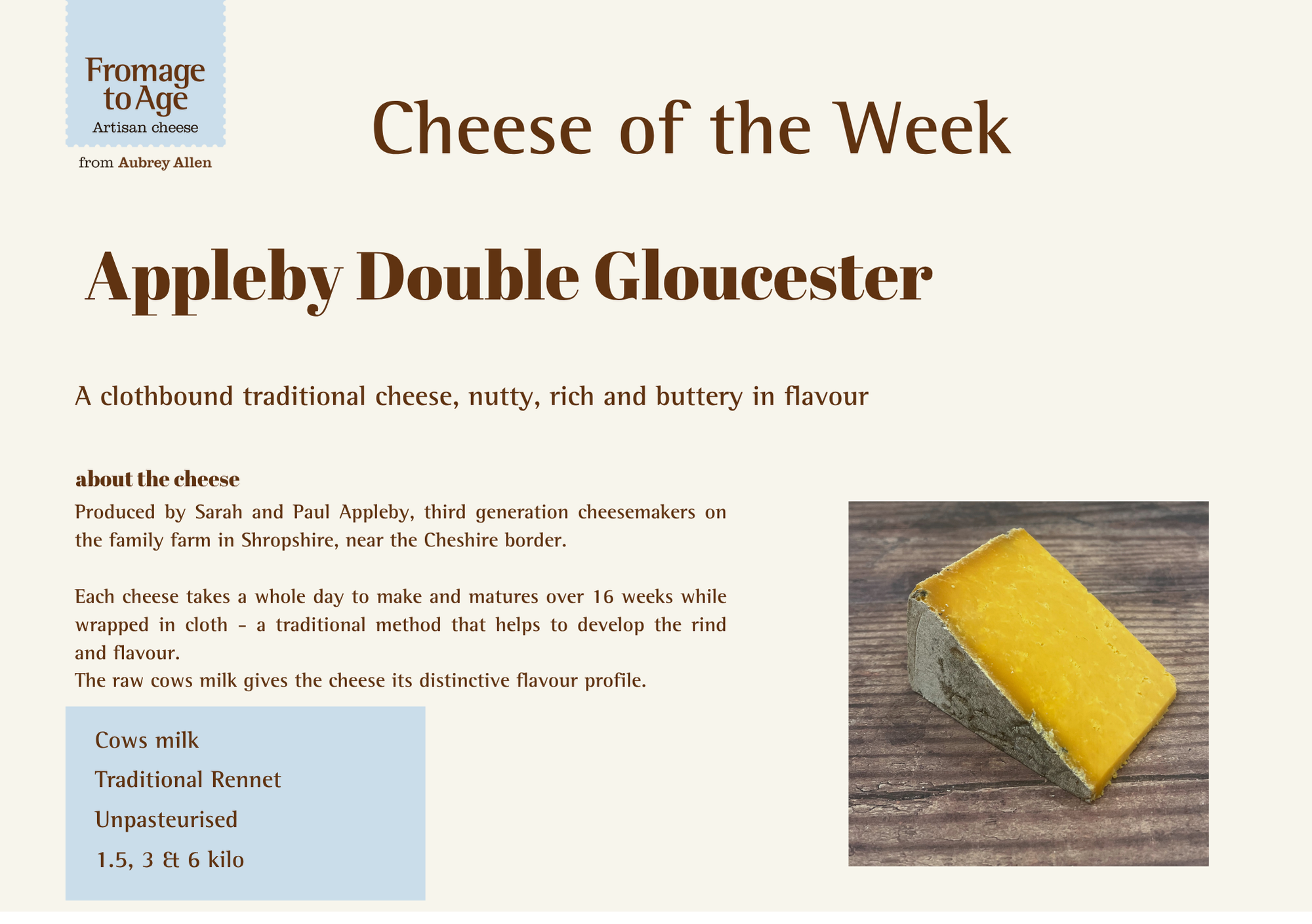 Aubrey Allen Cheese of the Week – Appleby Double Gloucester